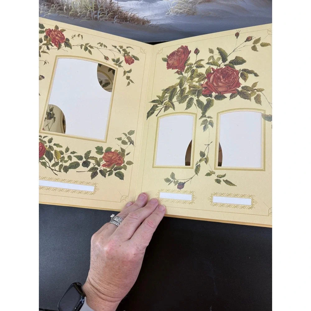 The Rose Photograph Album Vintage Floral Hardcover Ribbon Tie Cream 11.5x8.25in